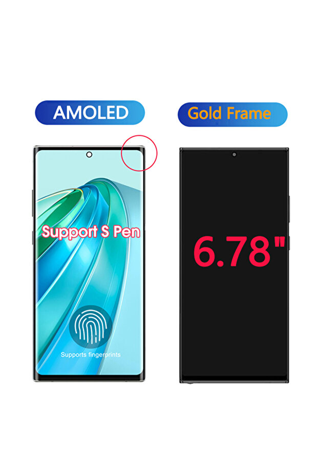 شاشة AMOLED جديدة مقاس 6.78 بوصة ذهبية اللون لهاتف نوت 20 ألترا، شاشة LCD تعمل باللمس لهاتف نوت 20 ألترا