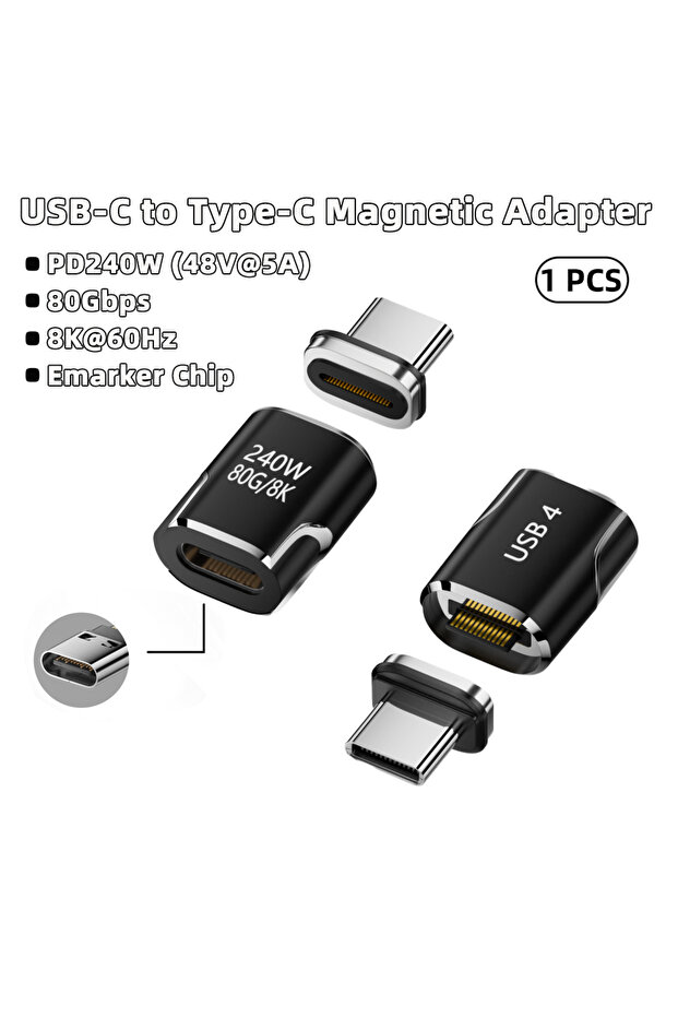 240W-XQ-CX-HS USB4 Magnetic Adapter 80Gbps 240W Thunderbolt 4/3 8K@60Hz USB-C to USB-C Fast Charging