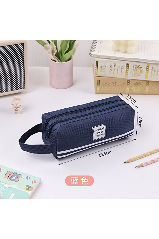 3 1pcs Double Layer Capacity Double Zipper Oxford Cloth Portable Pencil Case Student Stationery Sto.