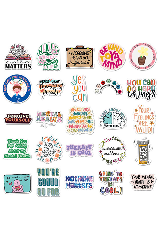 50PCS 50 Pcs Mental Health Journal Stickers - Inspirational Creative English Text Graffiti, Waterpro