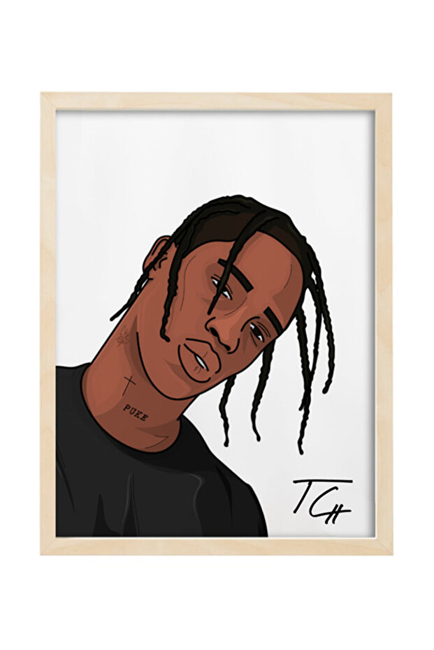 Travis Scott Inspired Art Autographed Poster with Frame 30x40cm