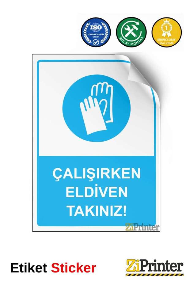 Wear Gloves While Working! Isg Warning Sign Sticker 15X21 cm