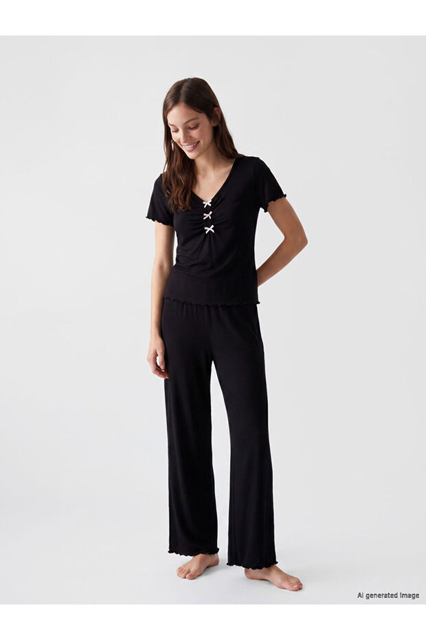 I V Planting Bow Detailed Women's Pajama Set from Freezen Store