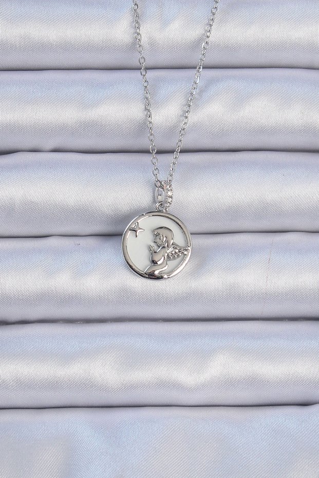 316L Steel Chain Silver Color Zircon Stone Enamel Angel Pendant 5886 - Miyng5184-6880