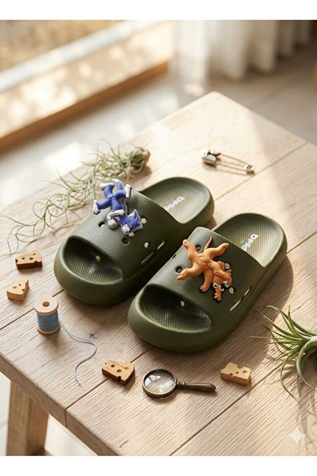 Bella Kids Tom and Jerry Themed Green Children's Sandals Slippers