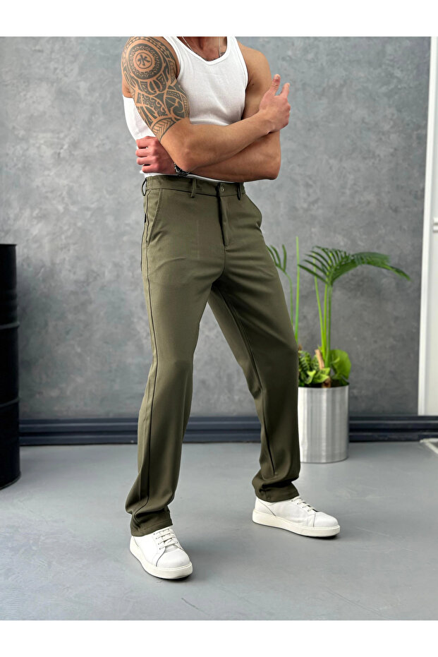 Baggy Cut Straight Fabric Trousers