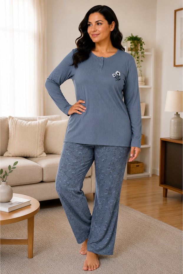 Women's Regular Plus Size Breeze Fabric Mom Pajama Set for Middle Age and Above 4575