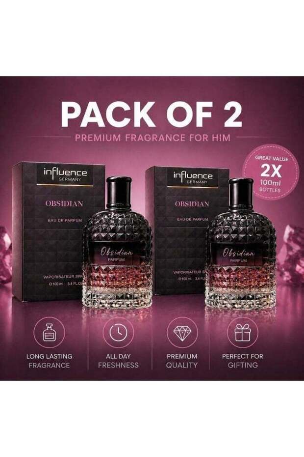Luxury Men Perfume Value Pack of 2 – Obsidian Eau De Parfum 100ml x2 + free beard oil