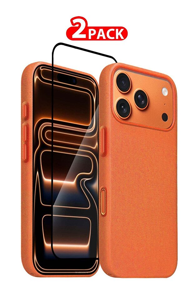 iPhone 17 Pro Max Tech Woven Protective Case - Lightweight Slim Fit and Enhanced Grip with 3D Screen Protector - Cosmic Orange-2