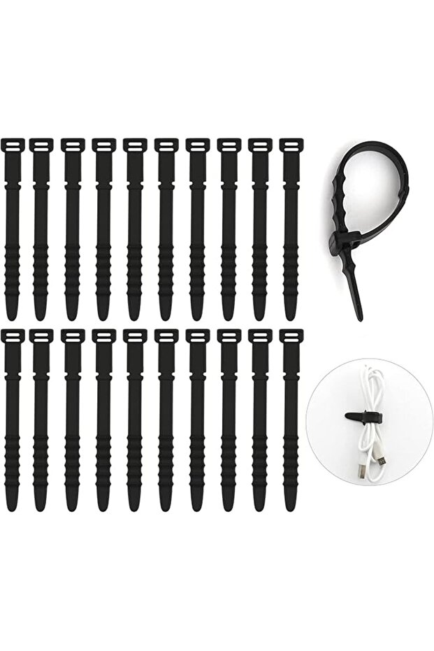 Silicone Zip Ties, 40 Pcs Reusable Cable Ties With Five-Hole Design - Adjustable Size, Soft, Practical, Portable Tool for Storage - Suitable for Headphone, TV, Computer Cables