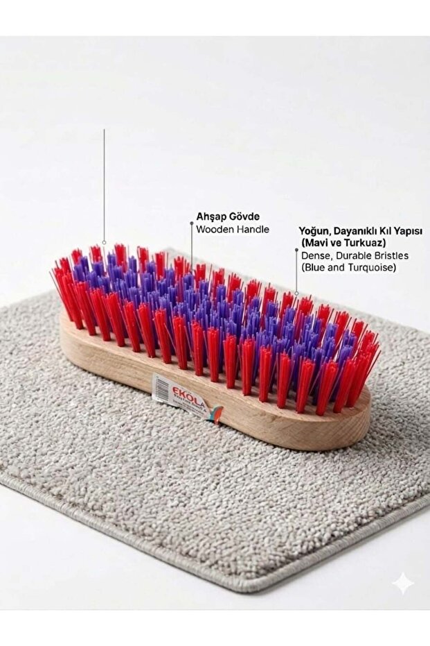 Traditional Carpet and Surface Washing Brush with Wooden Handle – 2 Different Color Options-Red