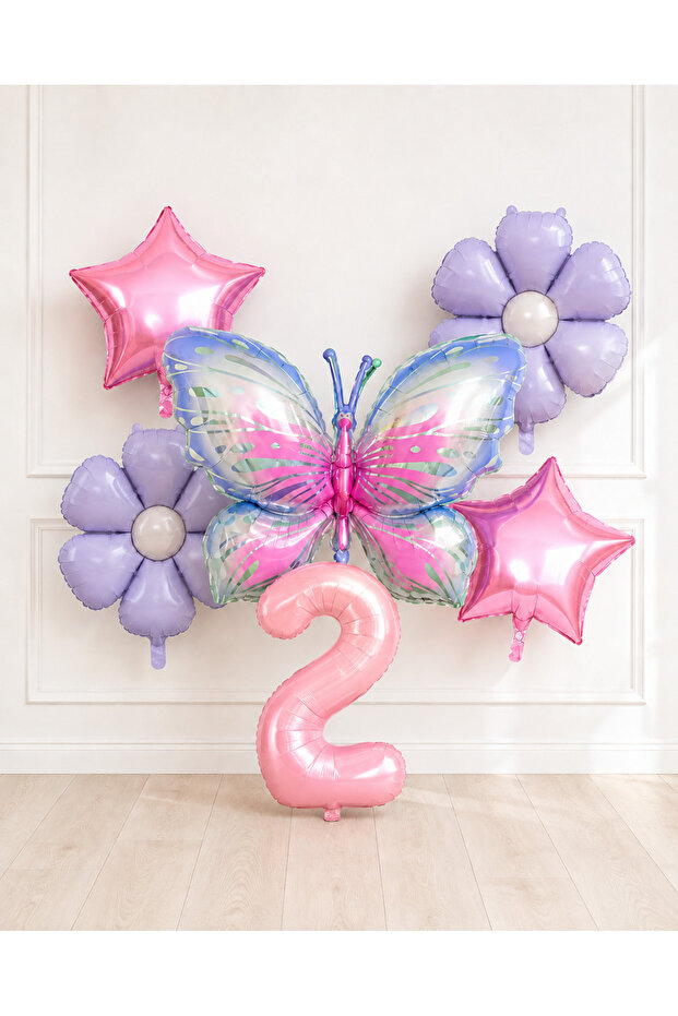 Pink Lilac Themed Butterfly -2- Number Balloon Set