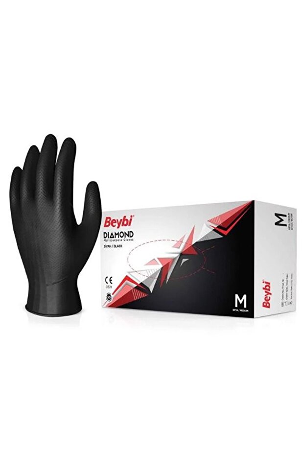 Diamond m Size Powder-Free Thick Black Nitrile Gloves Medium (100 Pieces in Box)