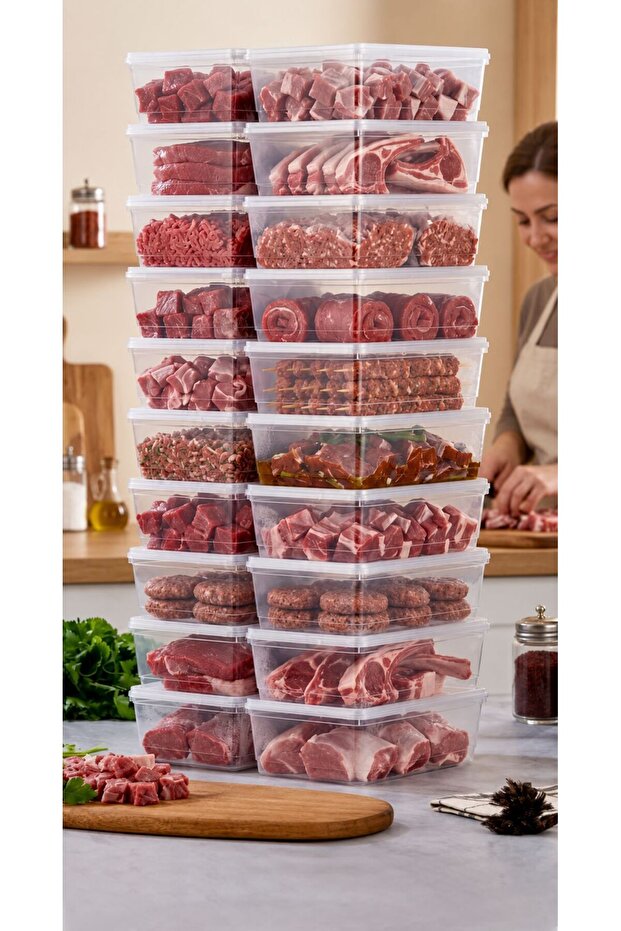 20-Piece Leak-Proof Freezer Organizer Storage Container with Self-Lid Deep Freezer Storage Container 2Lt Transparent