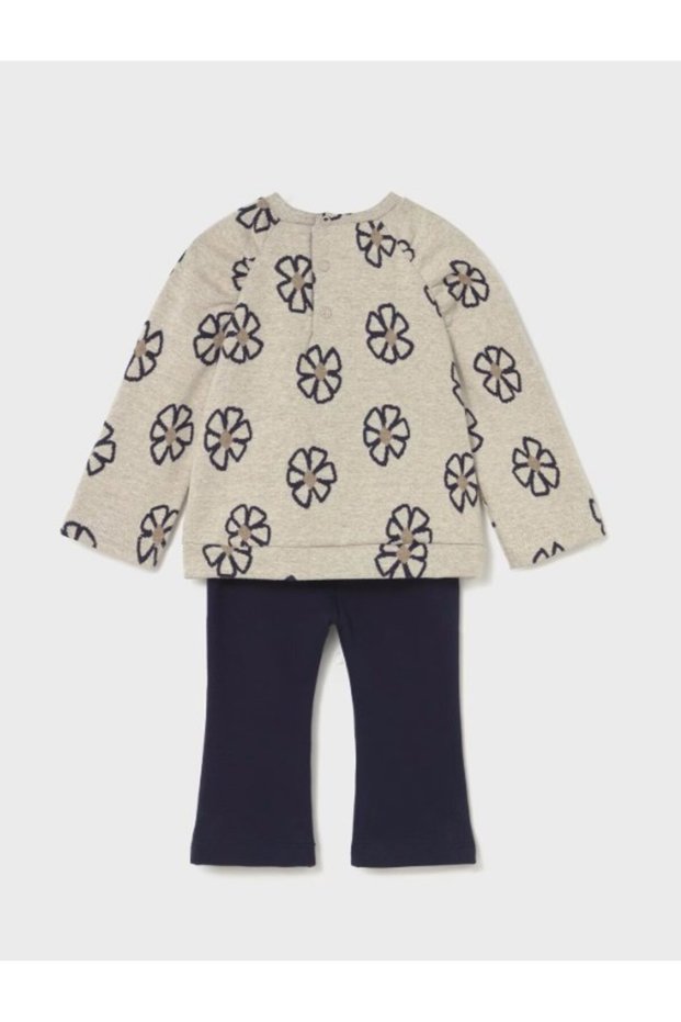 Baby Girl Floral Patterned Sweatshirt and Navy Blue Leggings 2-Piece Set 1-4 Years Dark Blue