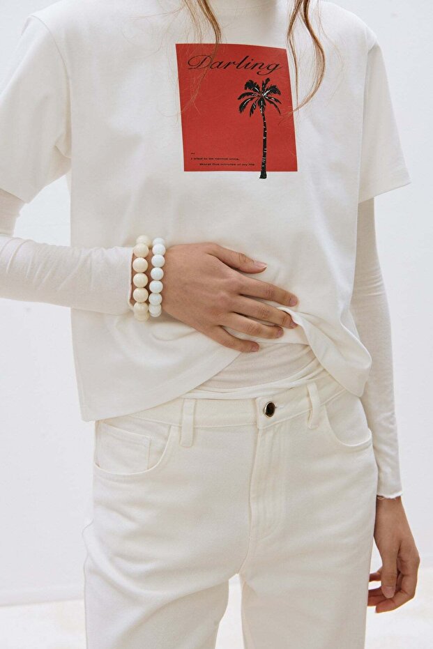 Ecru Darling Basic T-Shirt