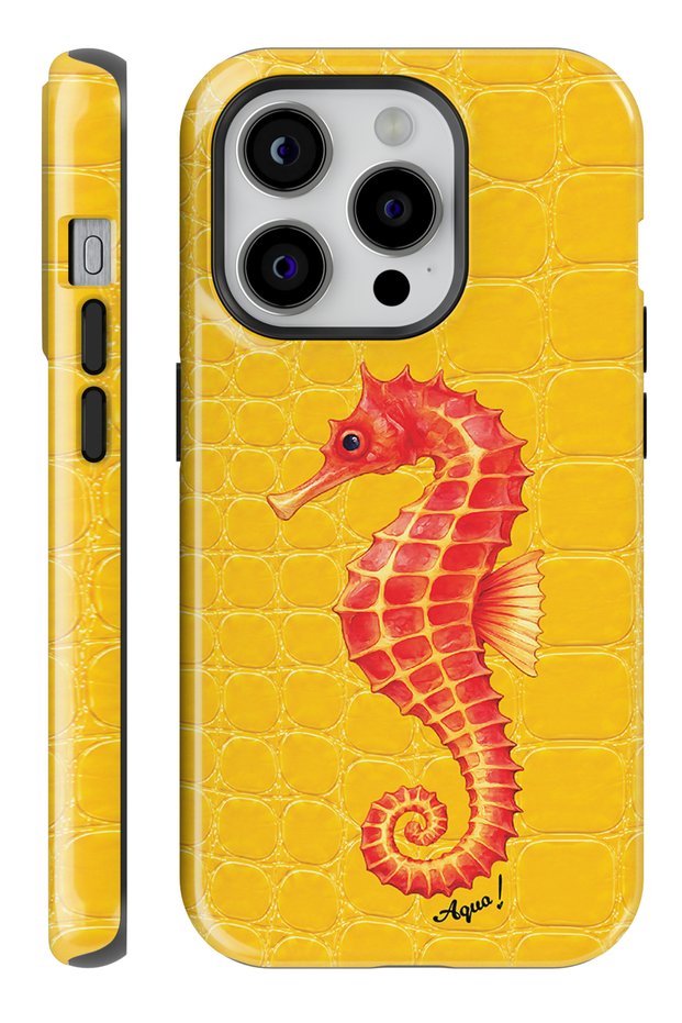 iPhone 14 Pro Max Aqua Seahorse Yellow Double Layer Essential Tough Phone Case