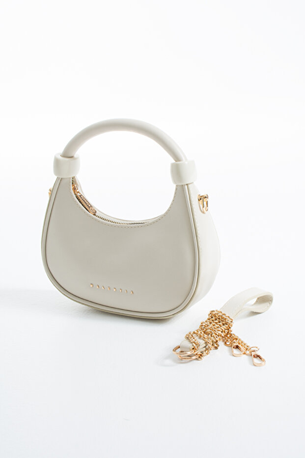 Cream Baguette Model Hand Shoulder and Crossbody Women's Bag