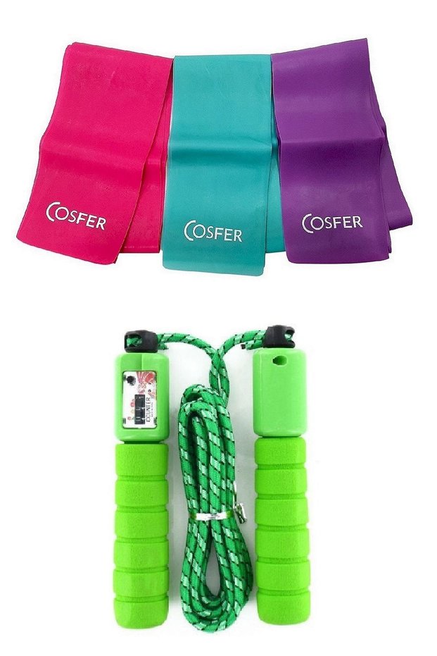 Set of 2 with Counter Sports Fitness Conditioning A Tlama Thread 3-Piece Condensate Aerobic Exercise Resistance Pilates Band
