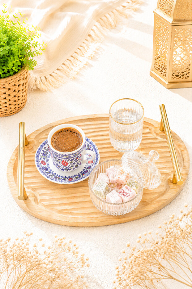 Oval Bamboo Presentation Tray with Gold Handles – Turkish Coffee and Turkish Delight Serving Tray