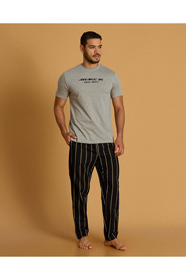 Men Grey And Black Printed Pyjama Set Of 2