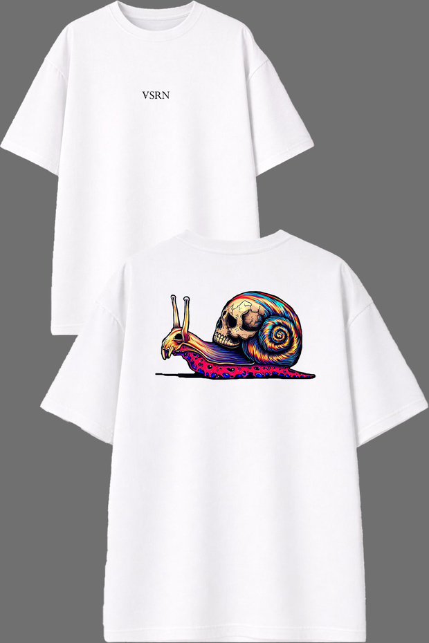 Modified Insect Design Front and Back Printed White Oversize T-Shirt
