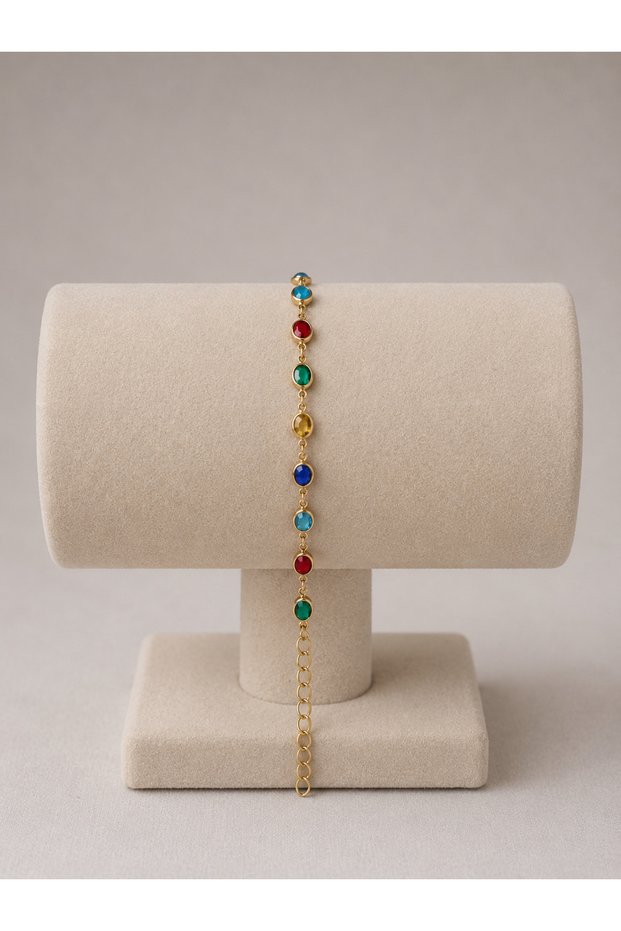 Colorful Stone Detailed Gold Bracelet |   Minimal Multi-Color Chain Bracelet Women's Jewelry