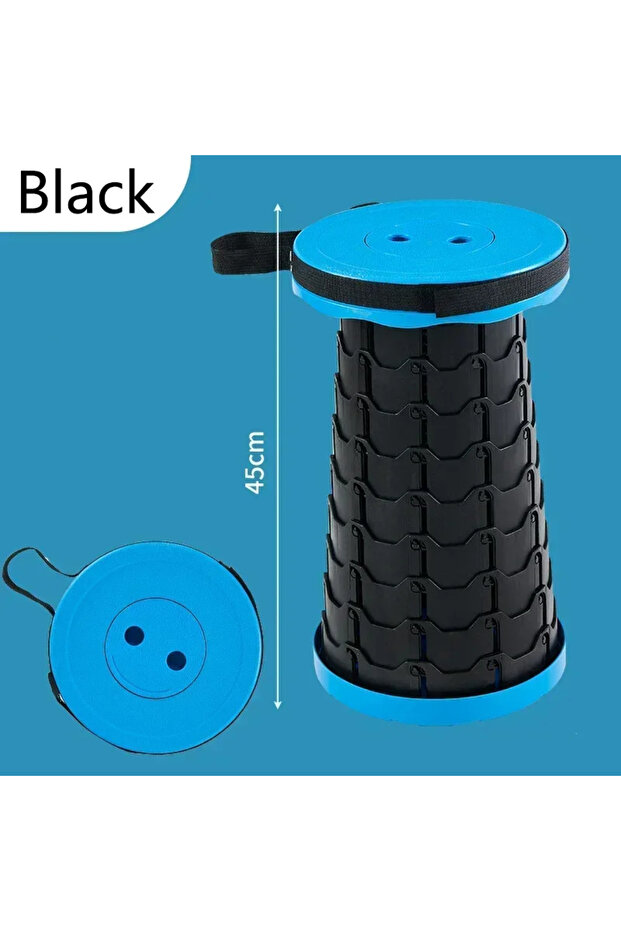 Blue Black LA0020B Portable Plastic Folding Telescopic Chair, Lightweight Adjustable Stool for Fishi