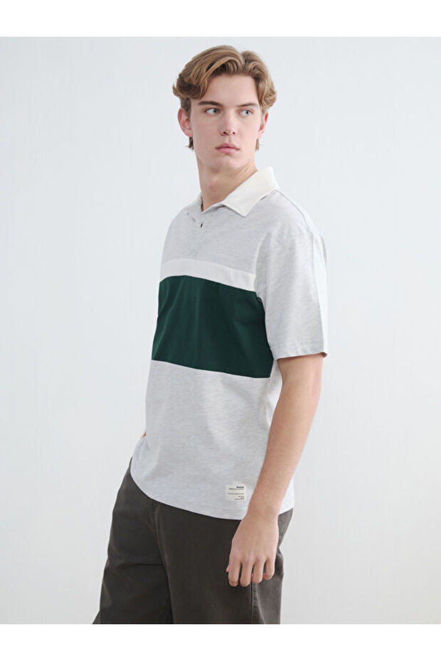 Esvab • Modern & Distinctive Devrik Roba Collar Color Block Men's T-Shirt
