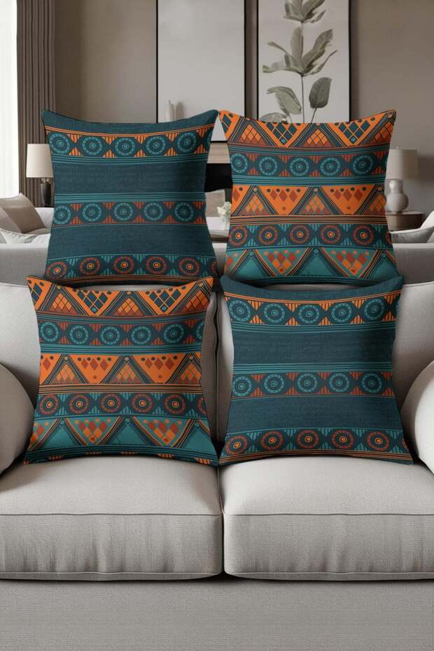 Digital Printed Soft Textured 4-Piece Throw Pillow Cover Set Krl0105