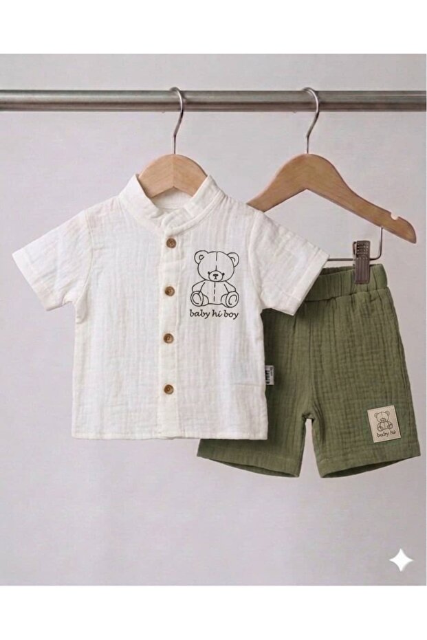 Hakim Yaka Muslin 2-Piece Baby Boy Set - 100% Cotton