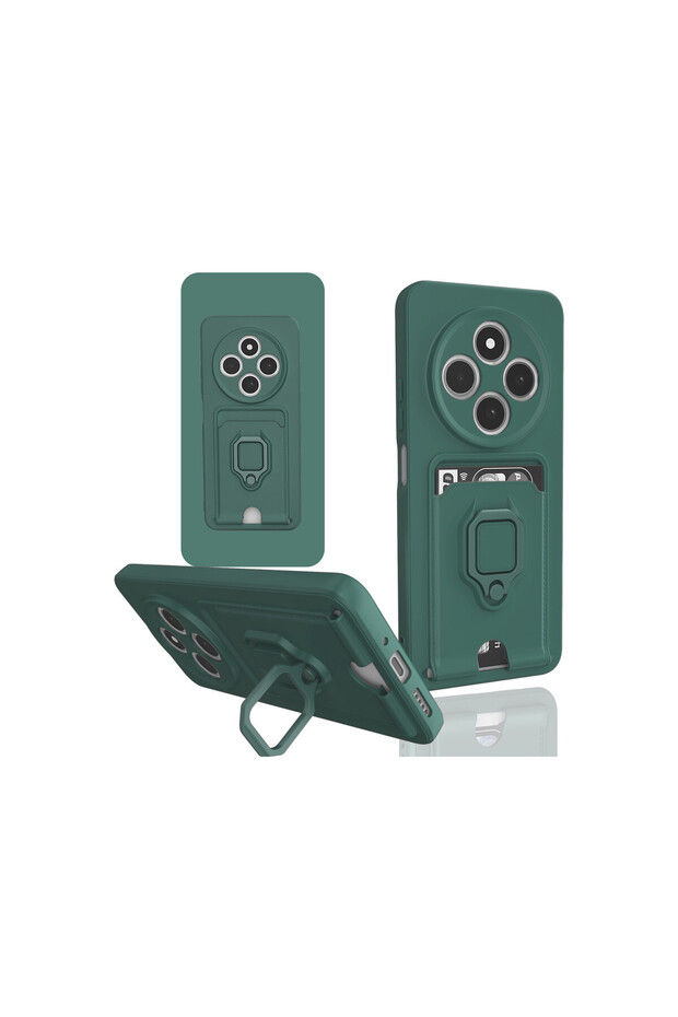 Redmi 14C Compatible Case Zuma Silicone with Business Card Holder and Ring - Green