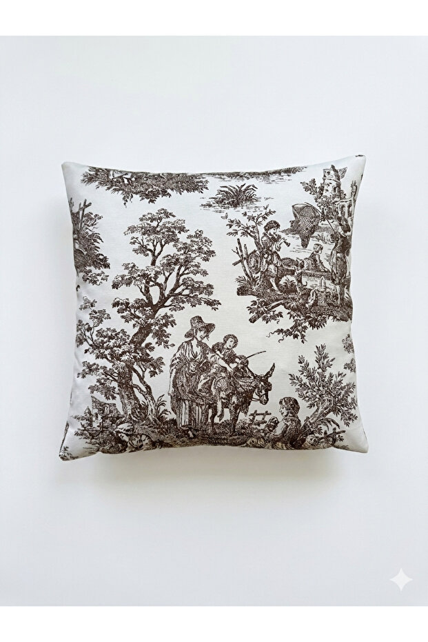 Toile De Jouy Patterned Digital Printed Throw Pillow Cover - L'Antique Series