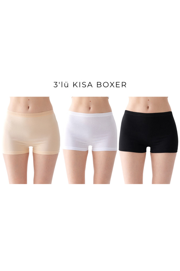 Women's Boxer Panties 3-Piece Cotton Lycra High Waist Underwear (Black White Skin All Colors 1 Piece)
