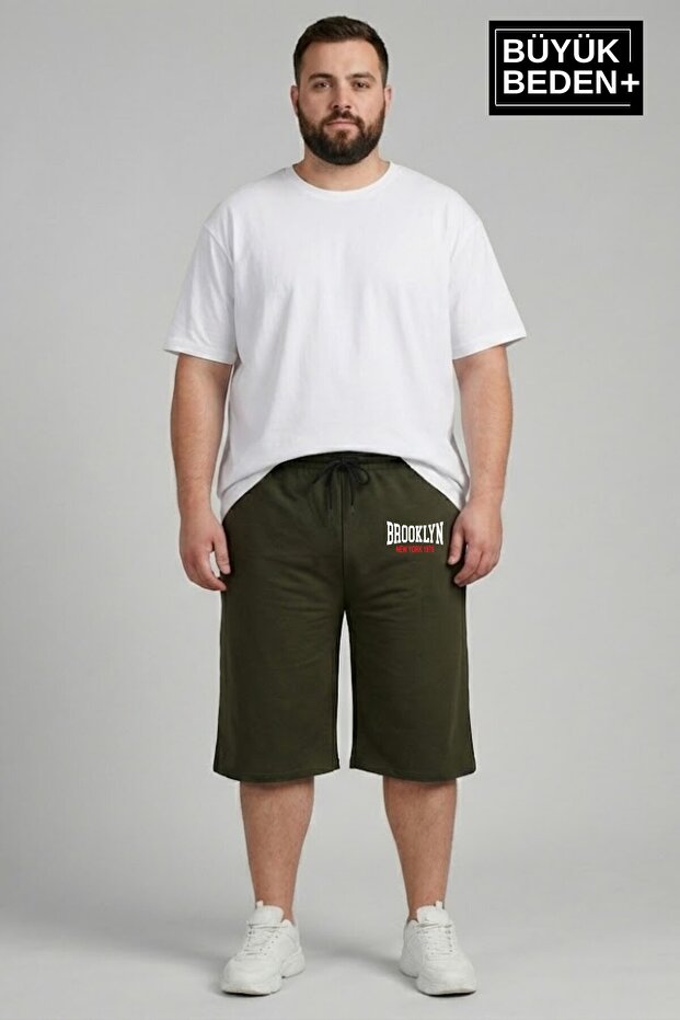 Big Size Men's 3Xl-6Xl Relaxed Fit Pocket Brooklyn 1970 Printed Combed Cotton Capri Shorts Spr26Bsr591-03