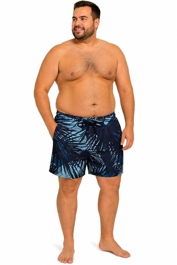 Large Size Water-Repellent Digital Printed Men's Beach Shorts Swim Trunks // 413-Navy Blue