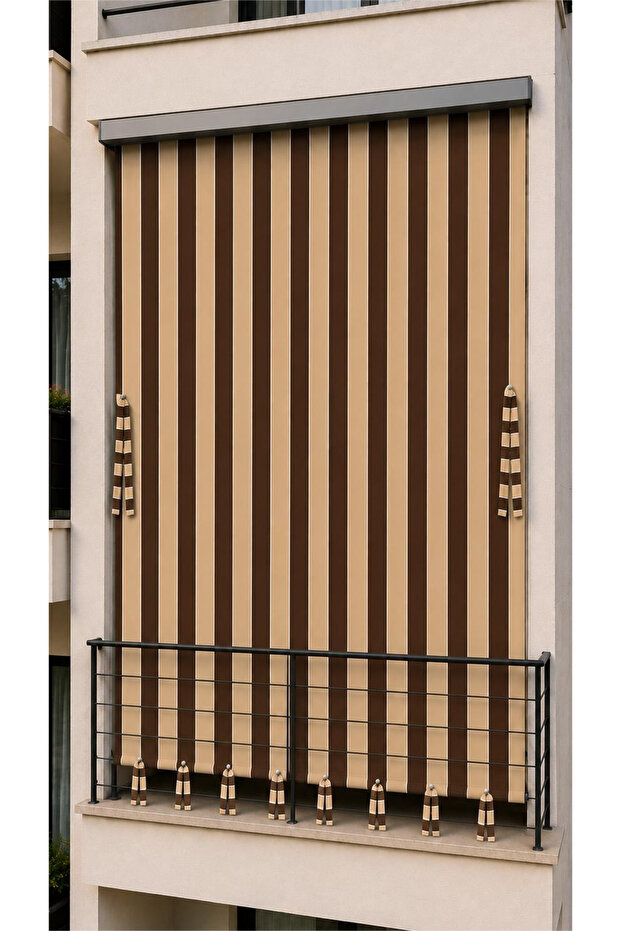 Water Resistant Cornice Balcony Curtain Modern Outdoor Background Curtain Brown-Cream
