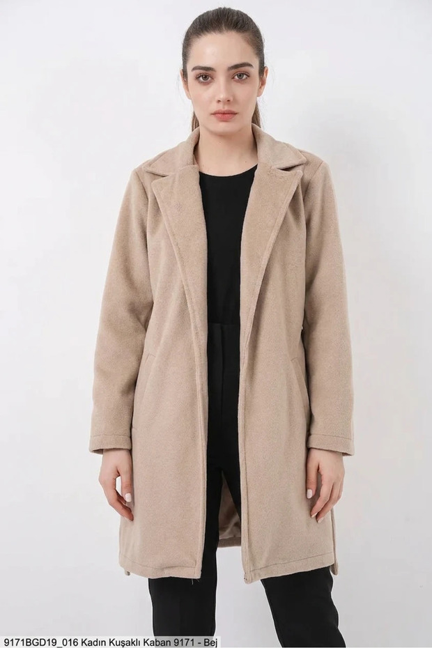 Women's Classic Collar Belted Cotton Beige Coat
