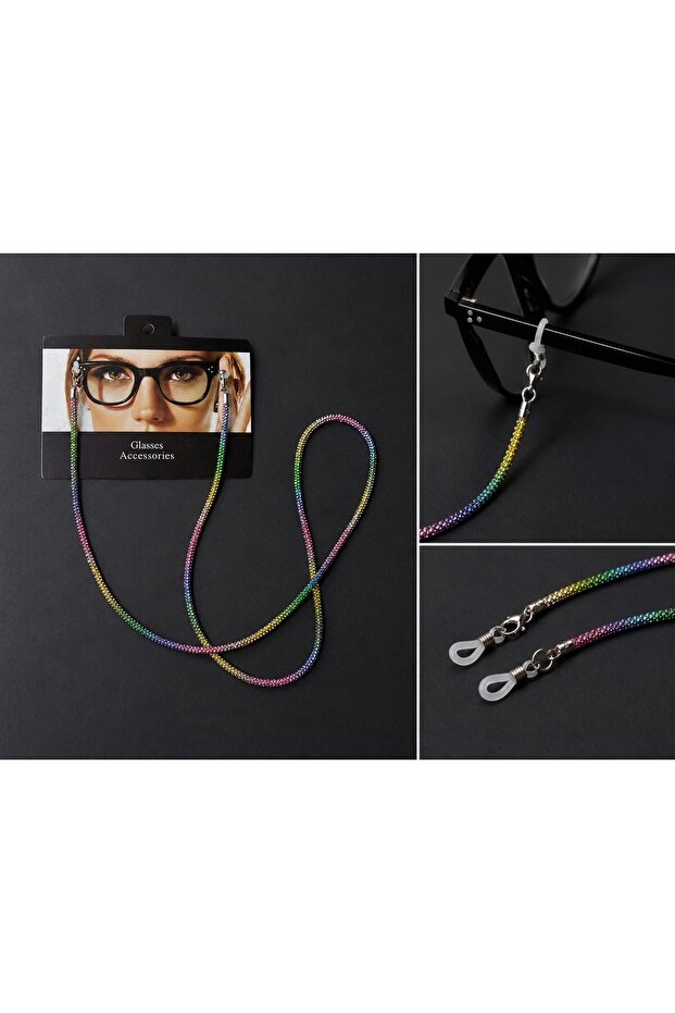 Eyeglass Strap Multicolor Rainbow Crystal Stone Luxury Women's Glasses Chain Strap Accessory