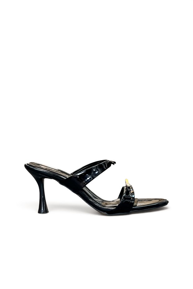 Women's Slippers with Heels, Black Buckle, Pointed Evening Dress Shoes, New Season F403