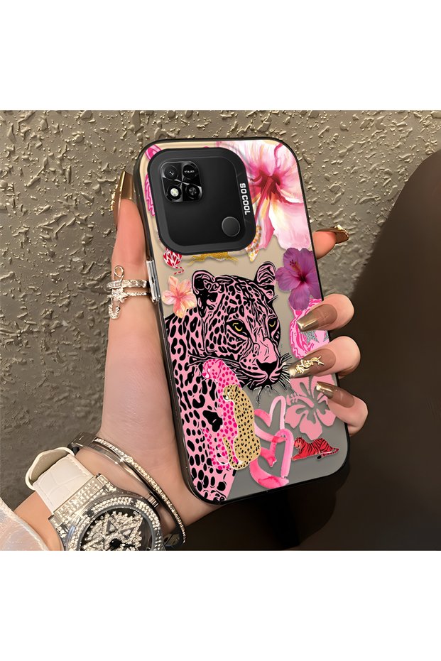 Redmi 9C Compatible Silicone Edge Hard Back Case Couple Phone Case Leopard Pattern