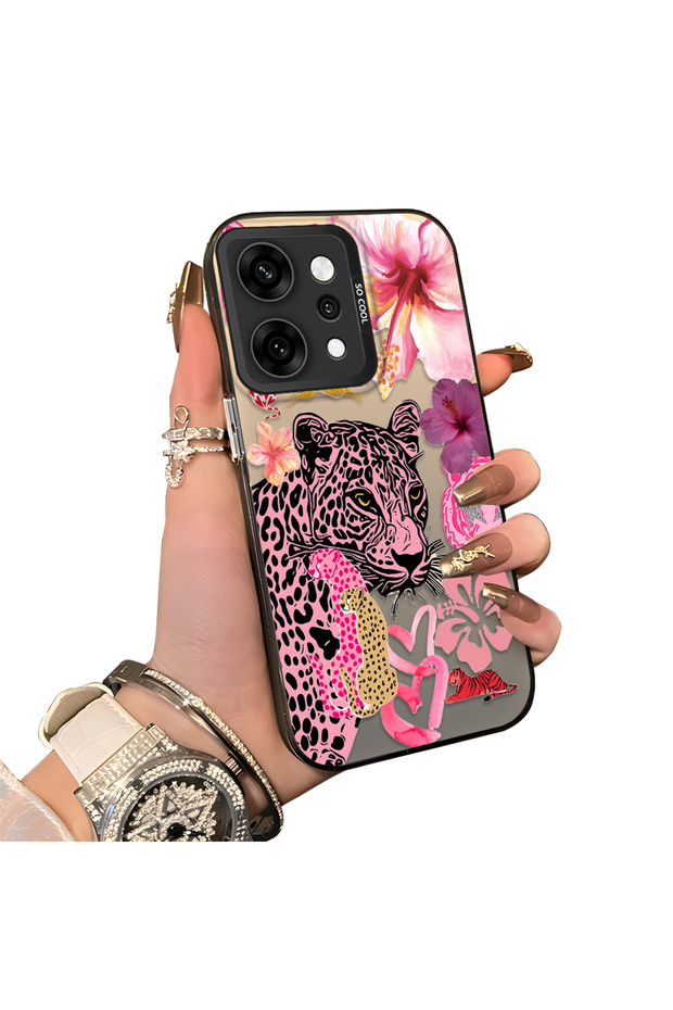 Oppo Reno 14 Pro 5g Compatible Silicone Edge Hard Back Case Couple Phone Cover Leopard Pattern