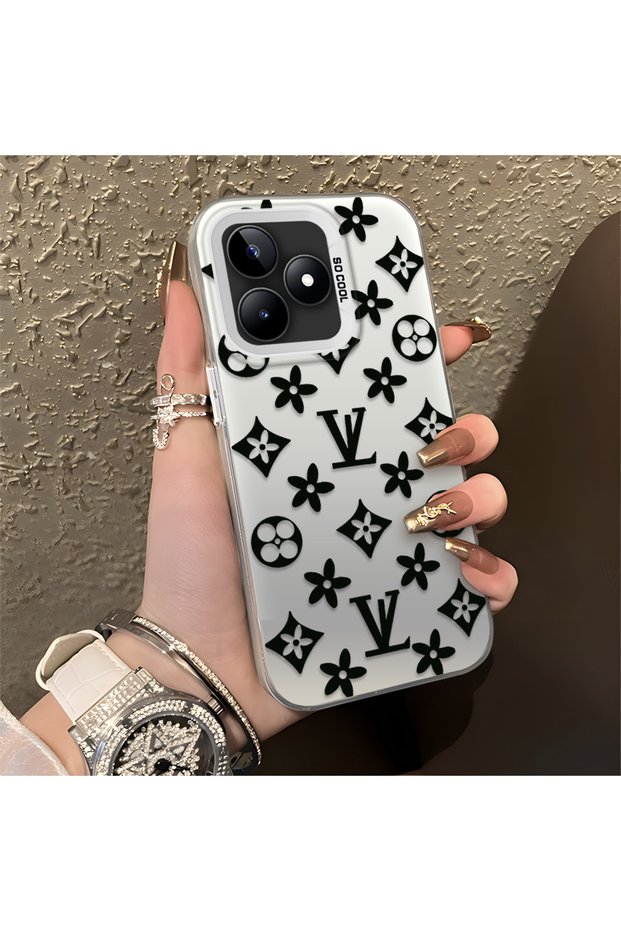 Realme C51 Compatible Silicone Edge Hard Back Case Couple Phone Case Brand Patterned