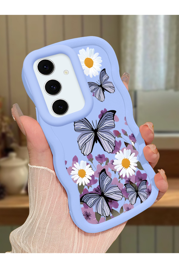 Samsung Galaxy S24 Fe Compatible Case Camera Protector Blue Silicone Couple Phone Case Butterfly Pattern