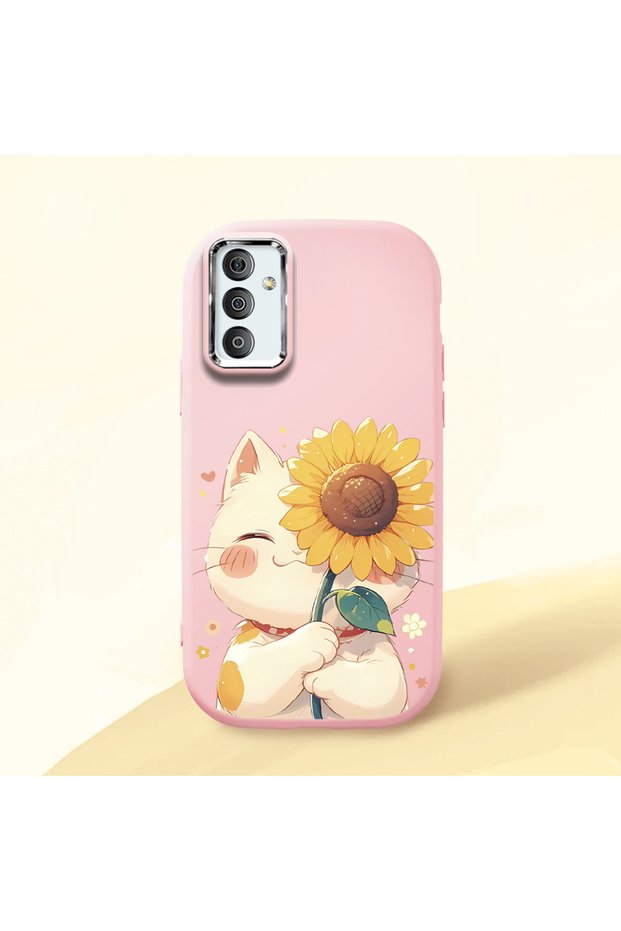 Samsung Galaxy F23 Compatible Case Camera Protector Pink Silicone Couple Phone Case Cat Pattern