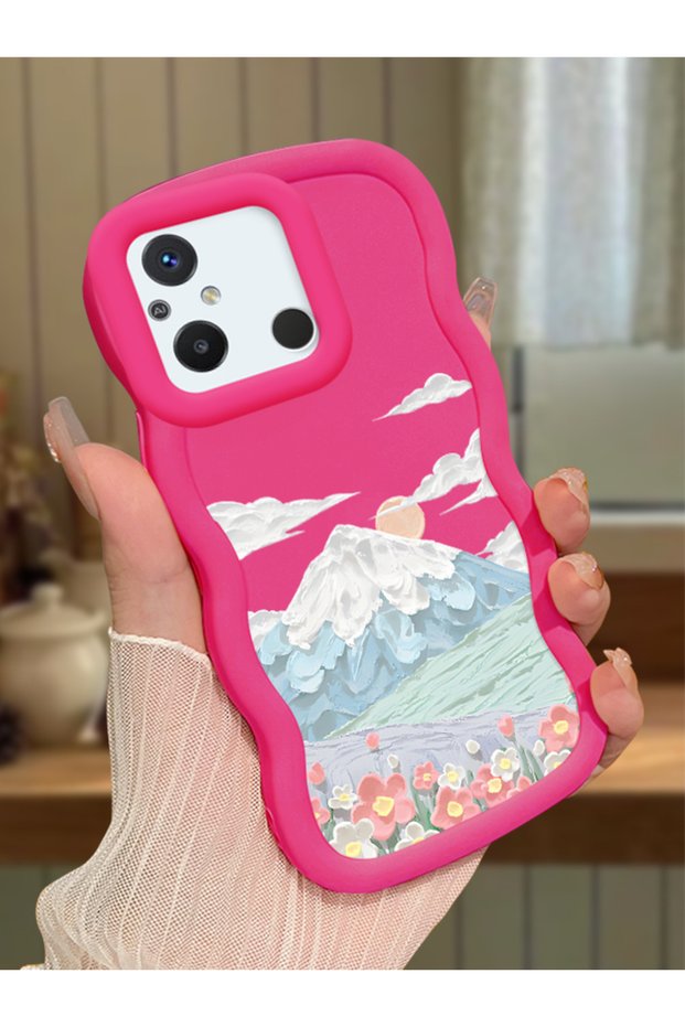 Redmi 11A Compatible Case Camera Protector Red Silicone Couple Phone Case Landscape Pattern