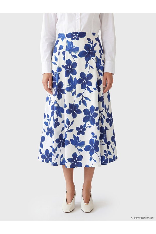 Floral A-Line Skirt with Zipper at the Waist
