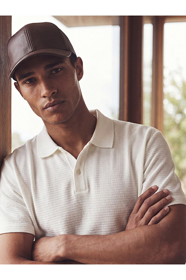 Brown Leather Look Men's Cap Hat