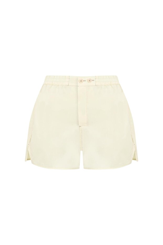 Cream Slit Detailed Poplin Shorts