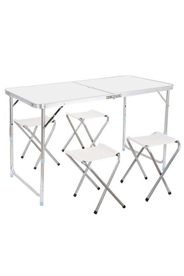 Multi-Purpose Folding Picnic Table and 4 Stool Set, Durable Aluminum Construction